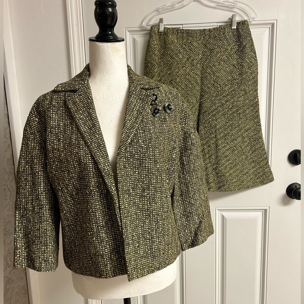 Vintage Anne Klein Olive & Cream Skirt Set S/6